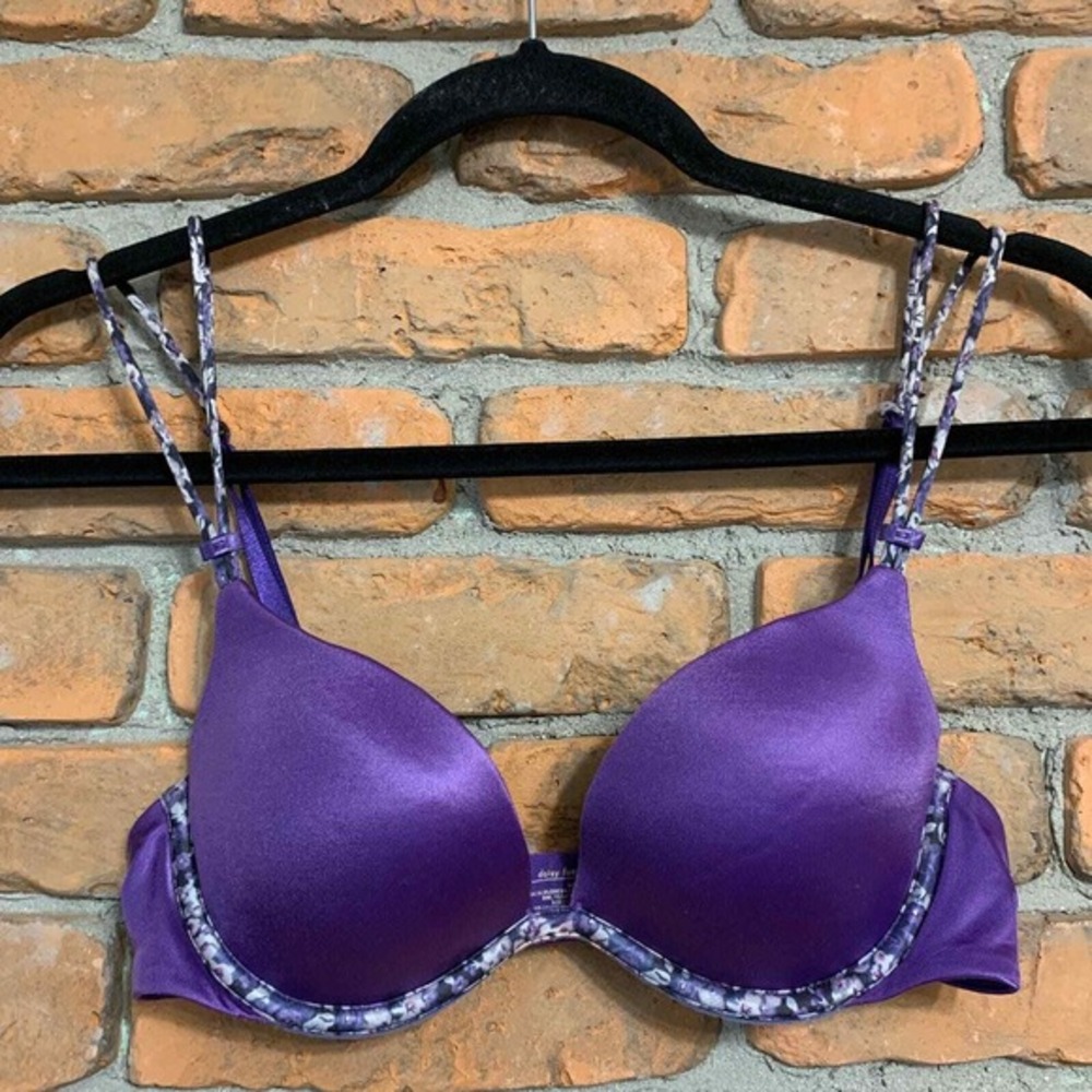 Daisy Fuentes Purple Push Up Bra Womens 34B Floral Trim Adjustable Straps Plunge